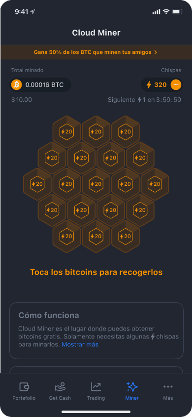 Pantalla para seguir accediendo a recompensas en la app de YouHodler Cloud Miner