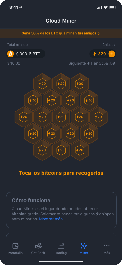 Pantalla para seguir accediendo a recompensas en la app de YouHodler Cloud Miner