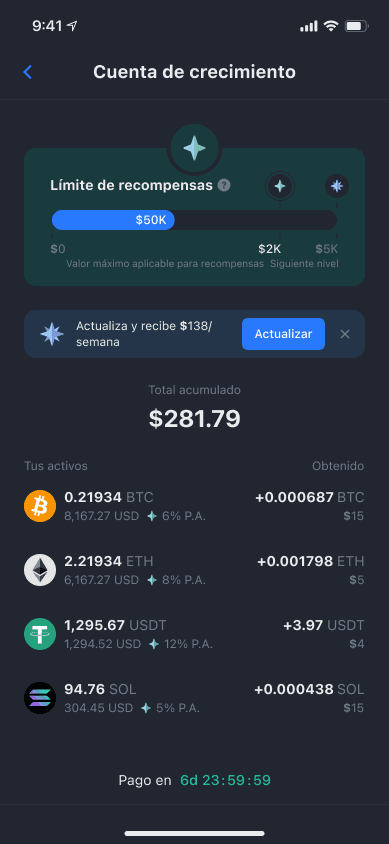 Pantalla de seguimiento del progreso de recompensas en la app de YouHodler