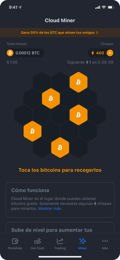Captura de pantalla de Cloud Miner en la app de YouHodler