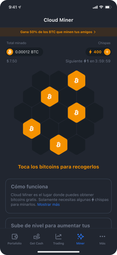 Captura de pantalla de Cloud Miner en la app de YouHodler