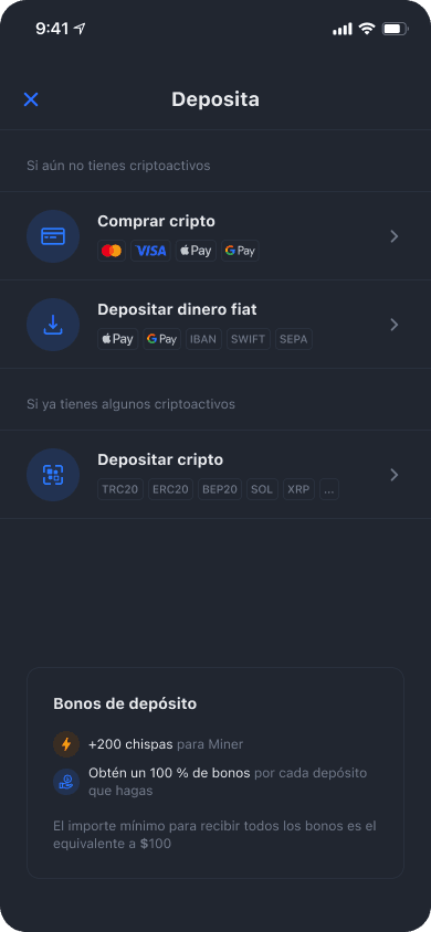 Pantalla de depósito en la app de YouHodler