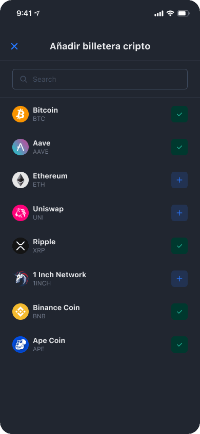 Pantalla para agregar una billetera de criptomonedas en la app de YouHodler