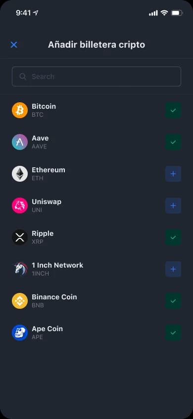 Pantalla para agregar una billetera de criptomonedas en la app de YouHodler