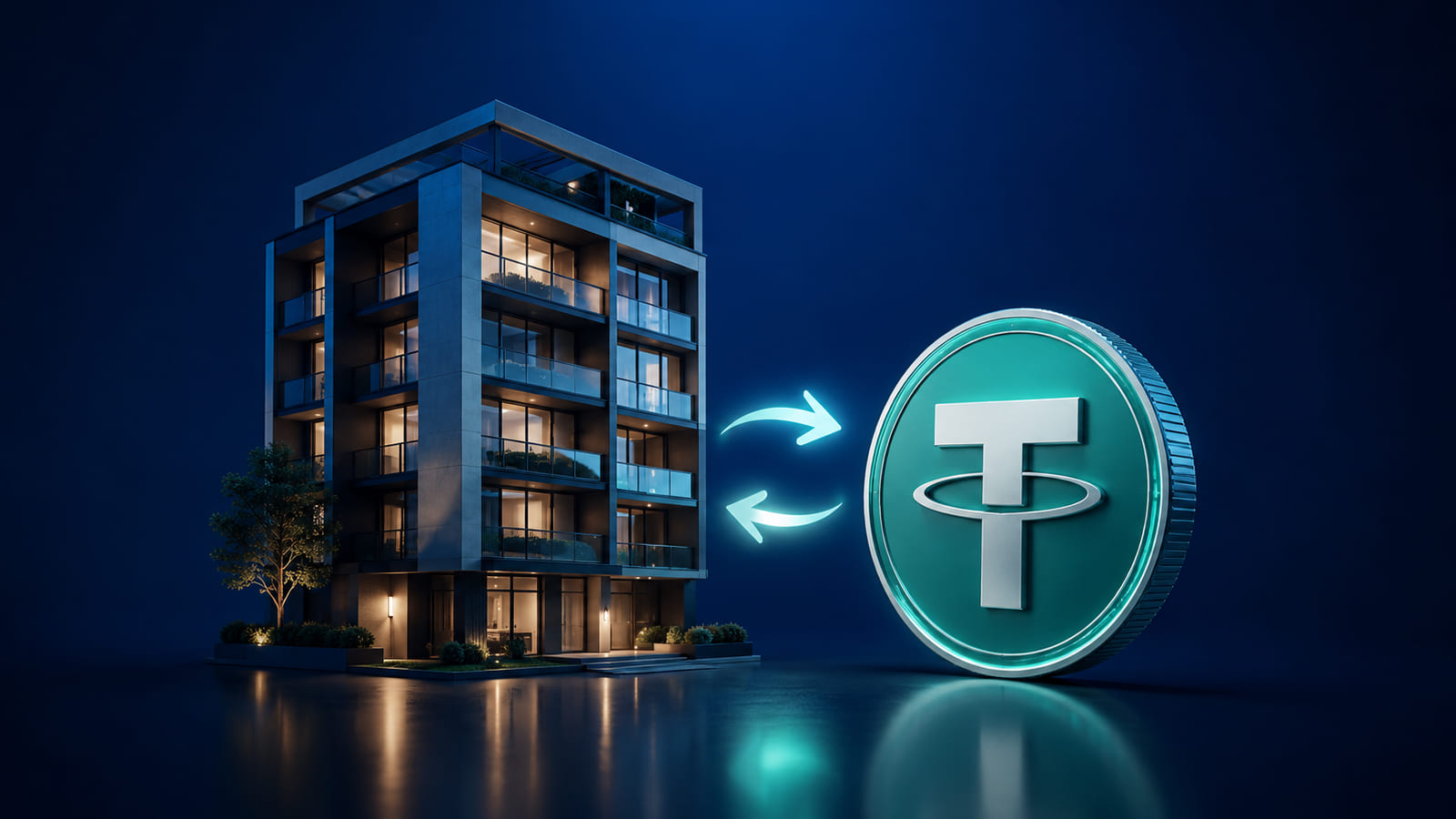 Llaves de departamento sobre un contrato de alquiler argentino junto a un teléfono que muestra el saldo en USDT