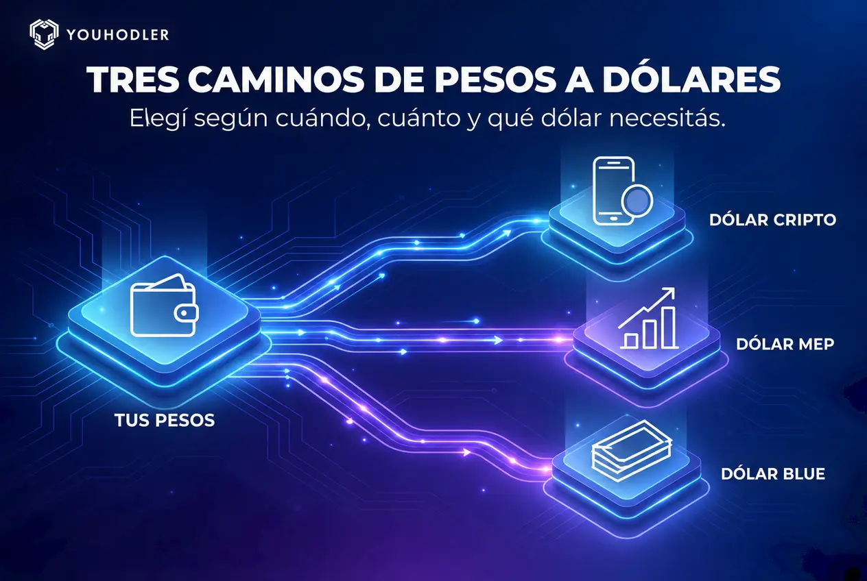 Tres caminos para pasar de pesos a dólares: dólar cripto, dólar MEP y dólar blue
